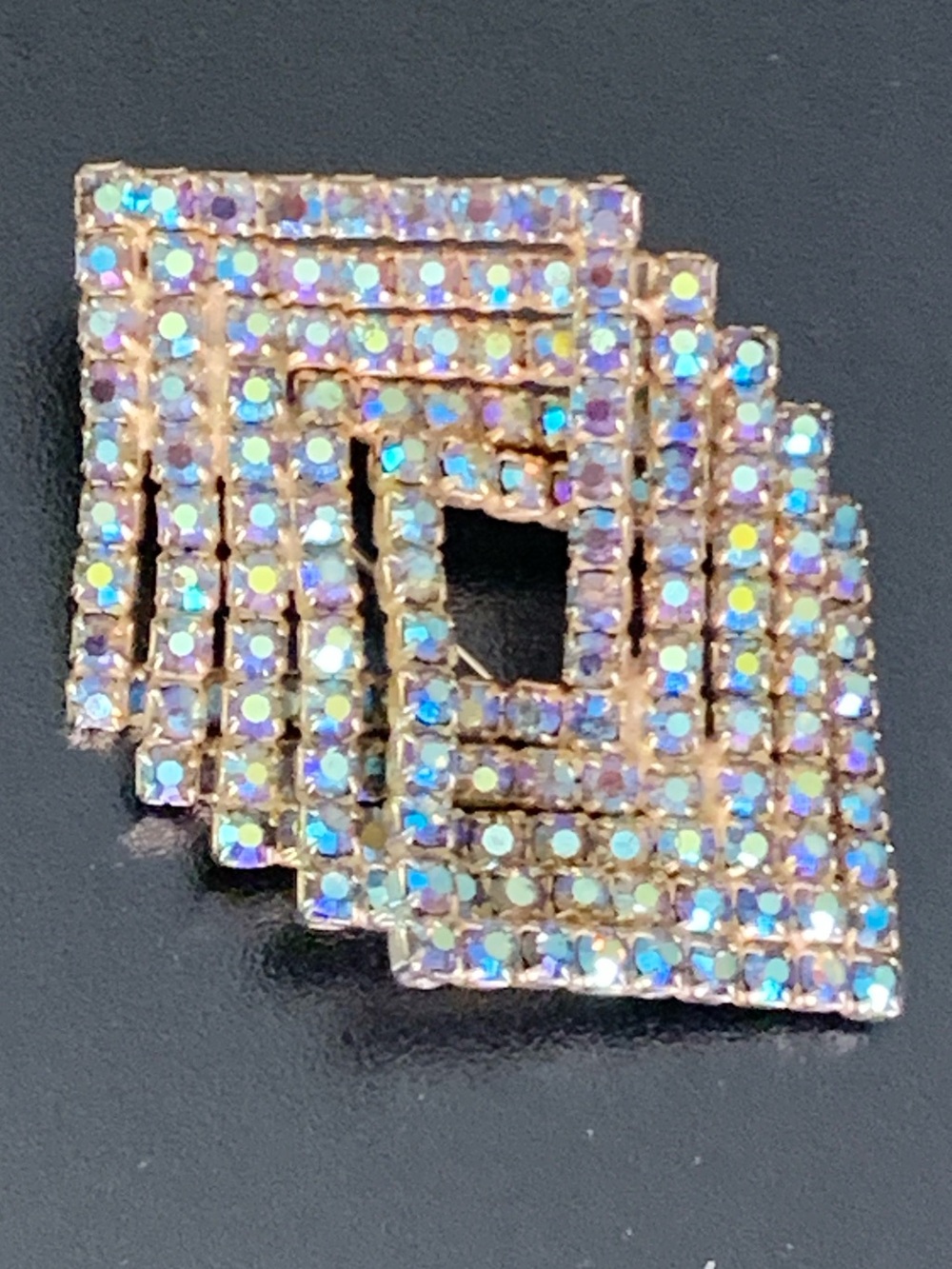 Vintage Blue Aurora Borealis AB Rhinestone Prong Set Dimensional Design Brooch